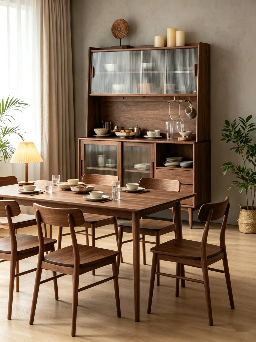 Solid wood dining furniture — dining table, chairs and bench