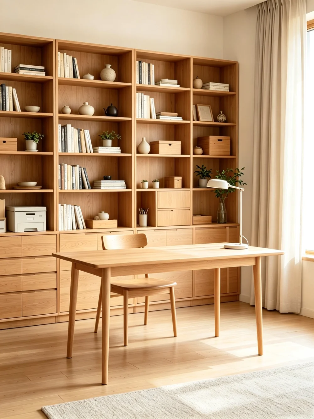 Solid wood home office furniture — desk, chair and bookcase