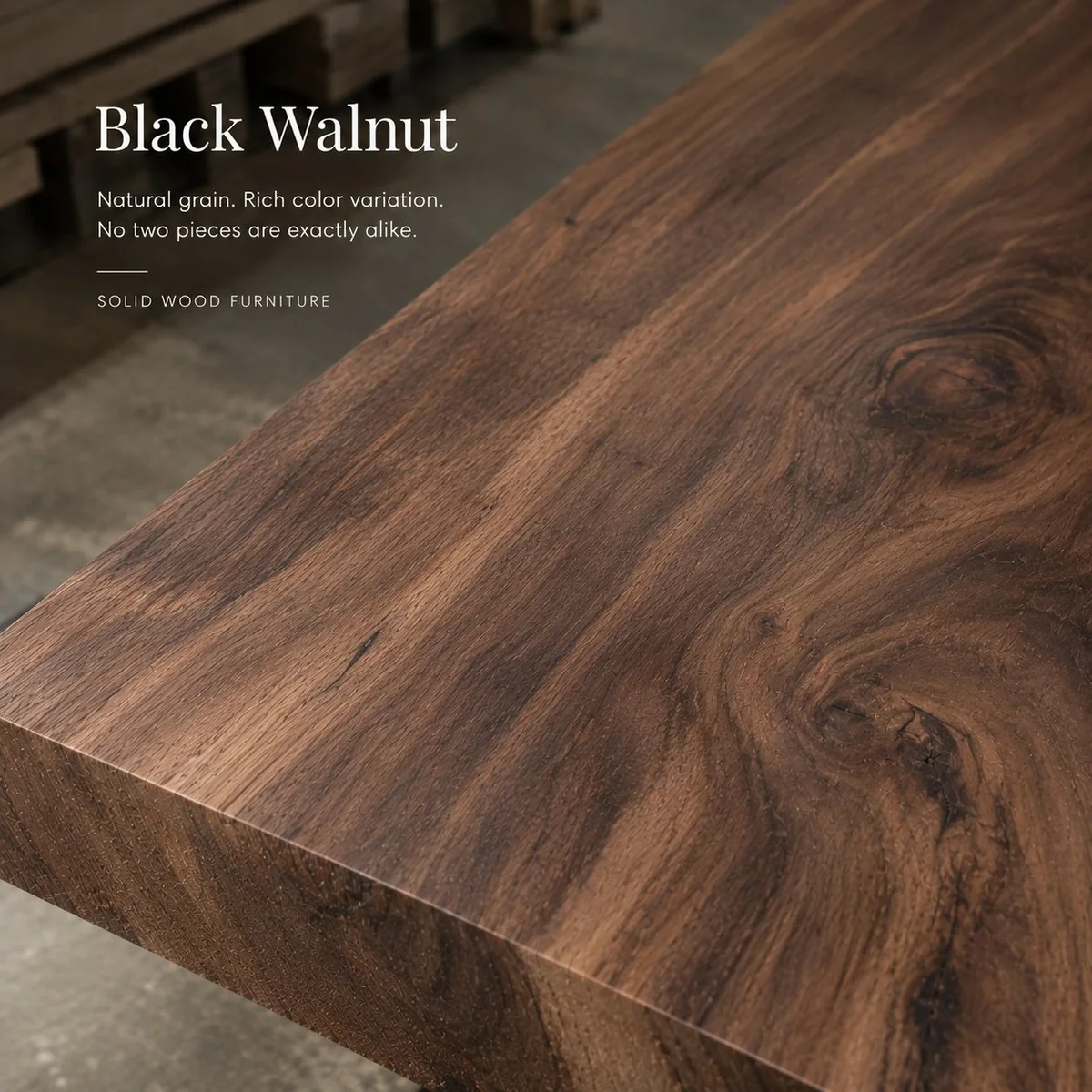 Black walnut solid wood board showing natural grain and rich colour variation