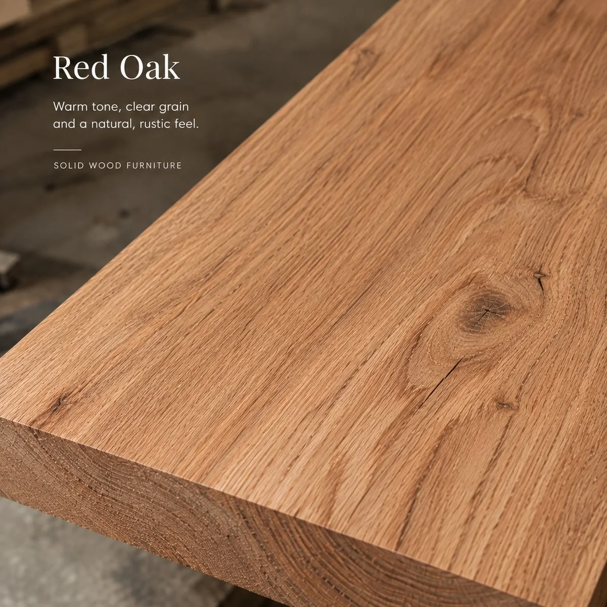 Red oak solid wood board showing warm tone and clear natural grain