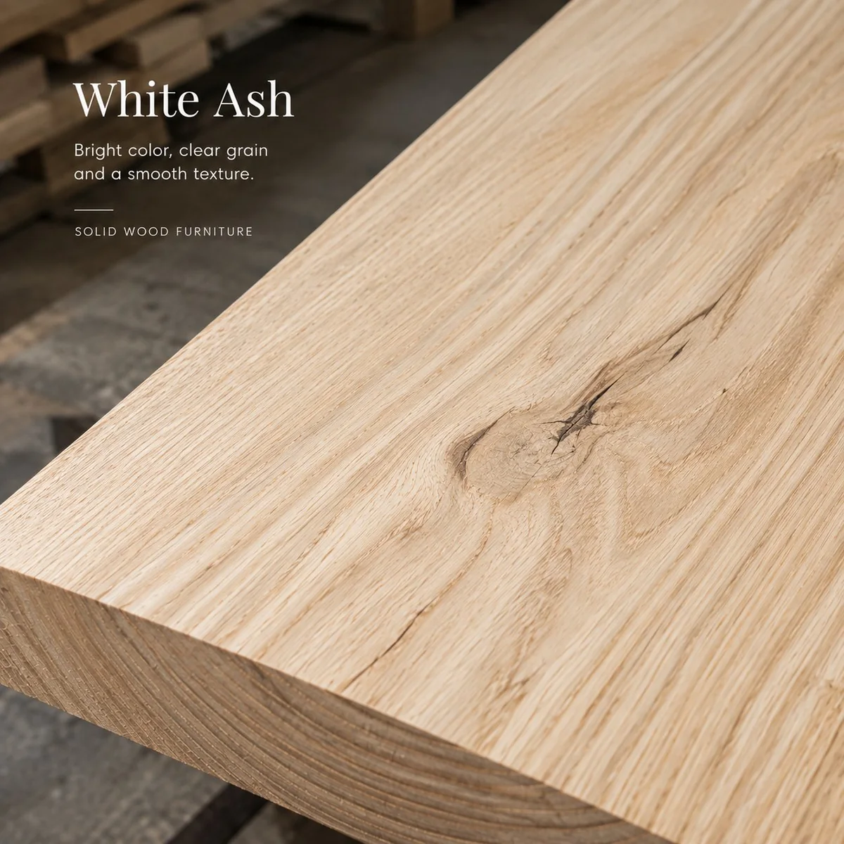 White ash solid wood board showing bright tone and clear natural grain
