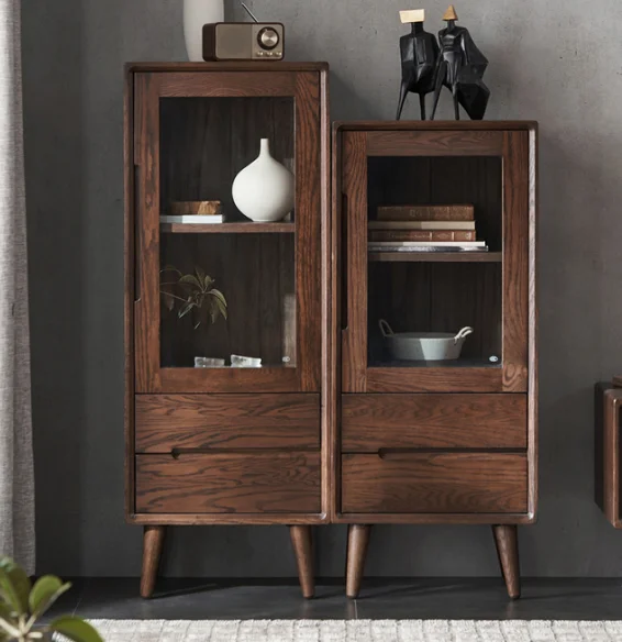 Santa Rosa Glass Door TV Side Cabinet (320) — Solid Red Oak solid wood furniture by Jimeijia