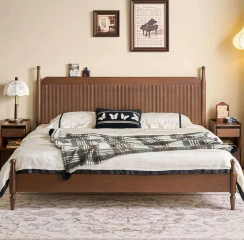 American Retro Slab Bed — Solid Black Walnut solid wood furniture by Jimeijia