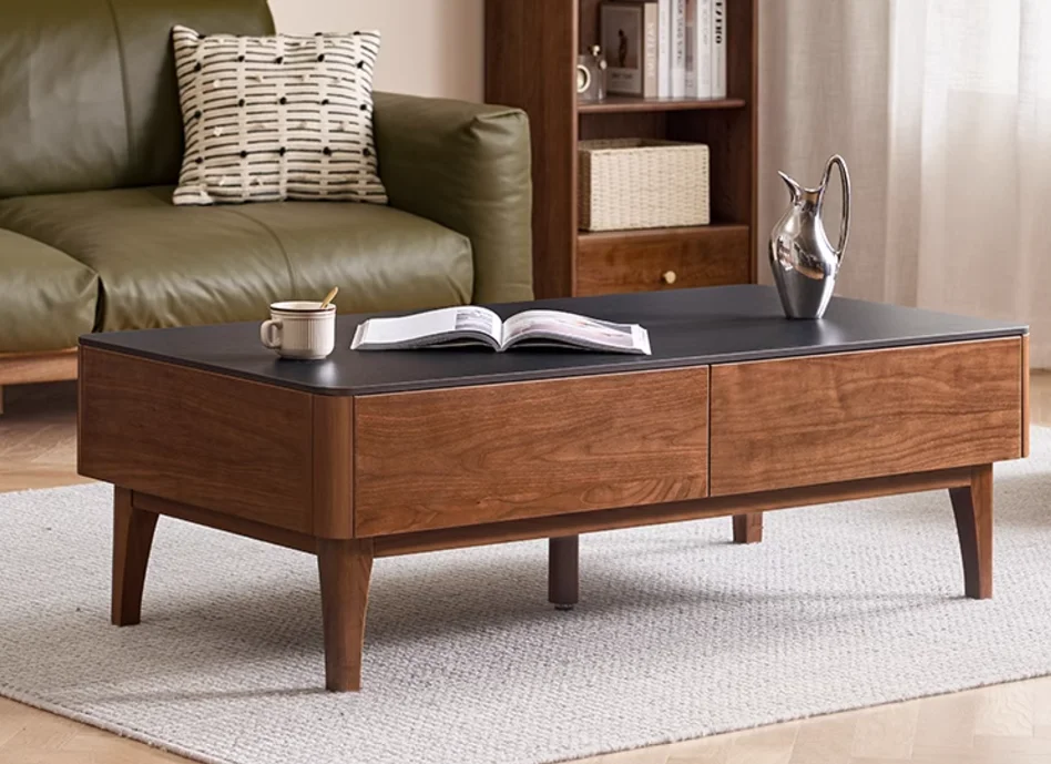 4-Drawer Coffee Table with Stone Top