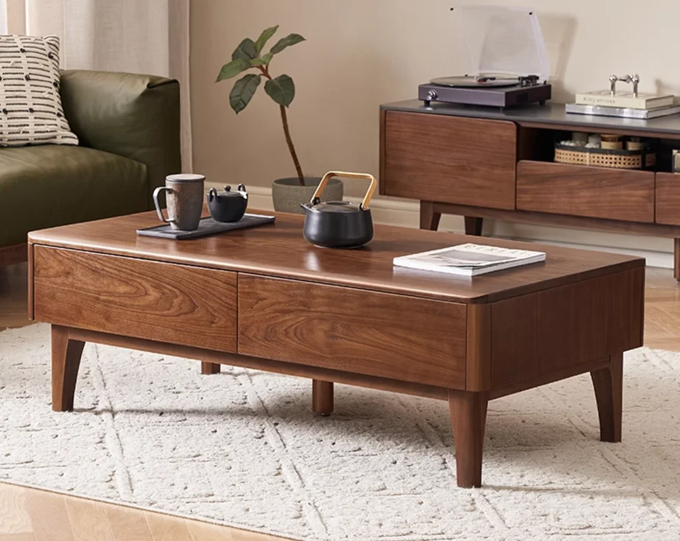 4-Drawer Coffee Table with Solid Wood Top