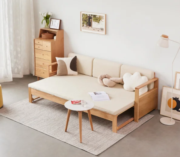 Jiamo Sofa Bed (Model B) with Cushion, Sectional Backrest - Beige Yellow