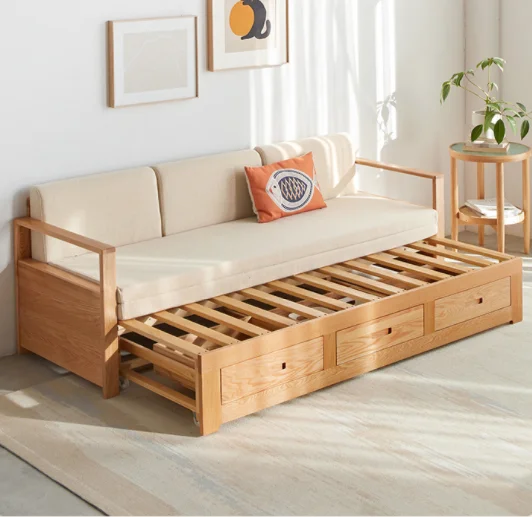 Jiamo Sofa Bed with Cushion, Sectional Backrest - Beige Yellow