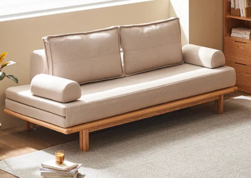 S1036 Sofa Bed (Round Armrest) with Cushion - Beige Coffee